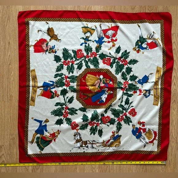 vintage christmas scarf silk - Picture 1 of 10